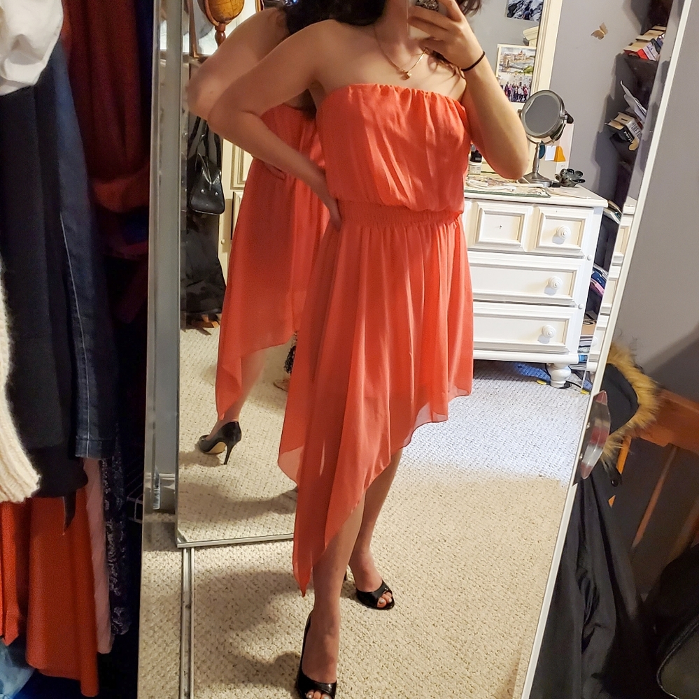 Italian Orange Straplees High-Low dress